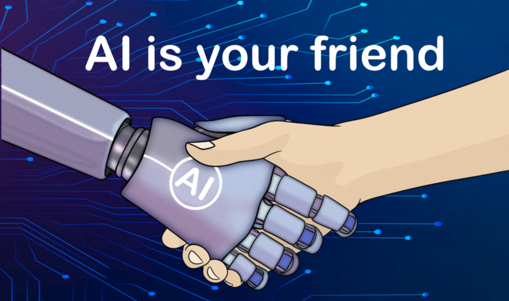 A human and robot hand shaking